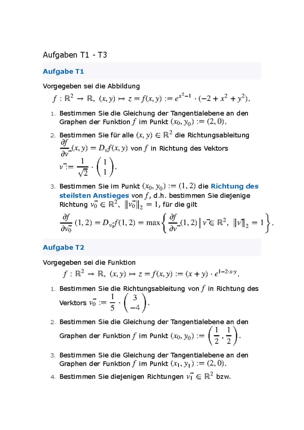 KIT Ilias Differenzierbare Funktionen Teil 2 Aufgaben T1 T