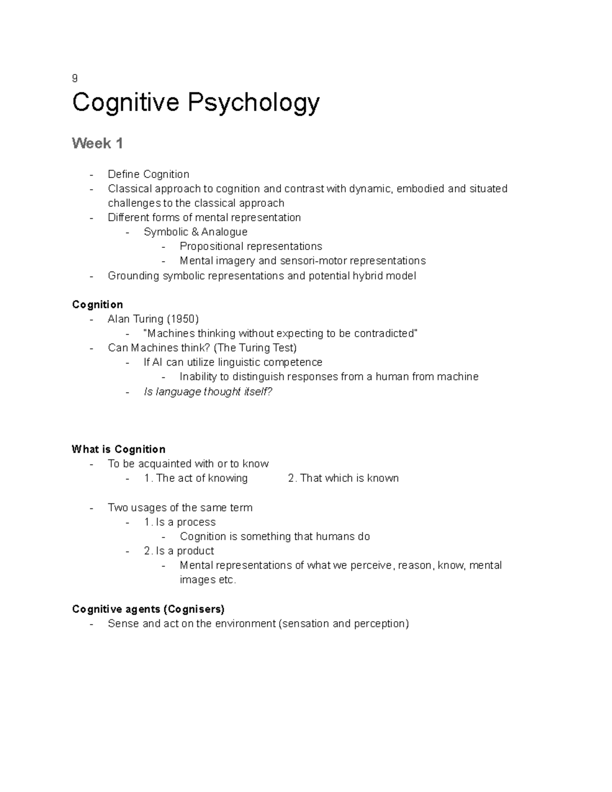 Cognitive Psychology - 9 Cognitive Psychology Week 1 Define Cognition ...