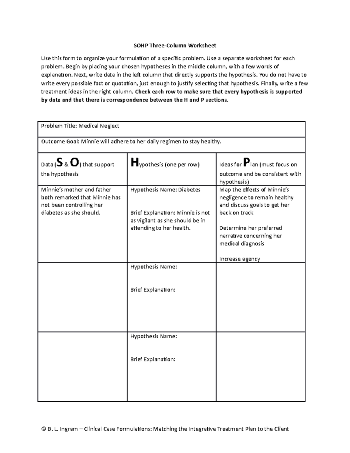 SOHP - Minnie 2 - Problem Titles - SOHP Three-Column Worksheet Use this ...