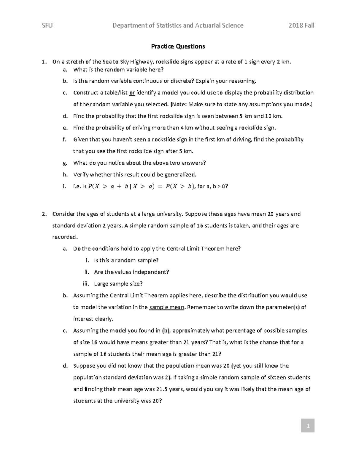 STAT270 Practice Questions 1 2018 Fall - SFU Department of Statistics ...