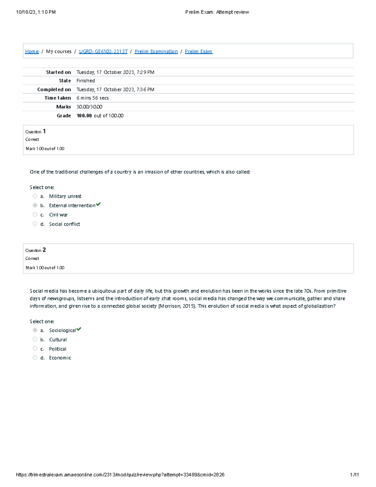 The Contemporary World- Prelim Exam - Home / My courses / UGRD-GE6102 ...