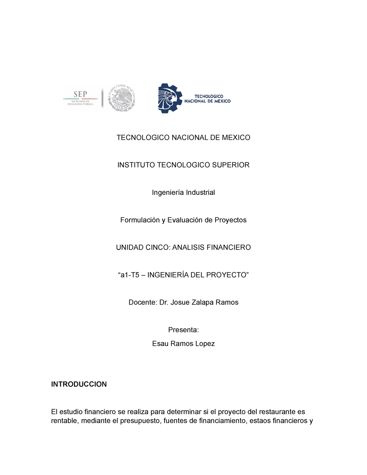 Unidad 5 Formulacion Y Evaluacion De Proyectos - TECNOLOGICO NACIONAL ...