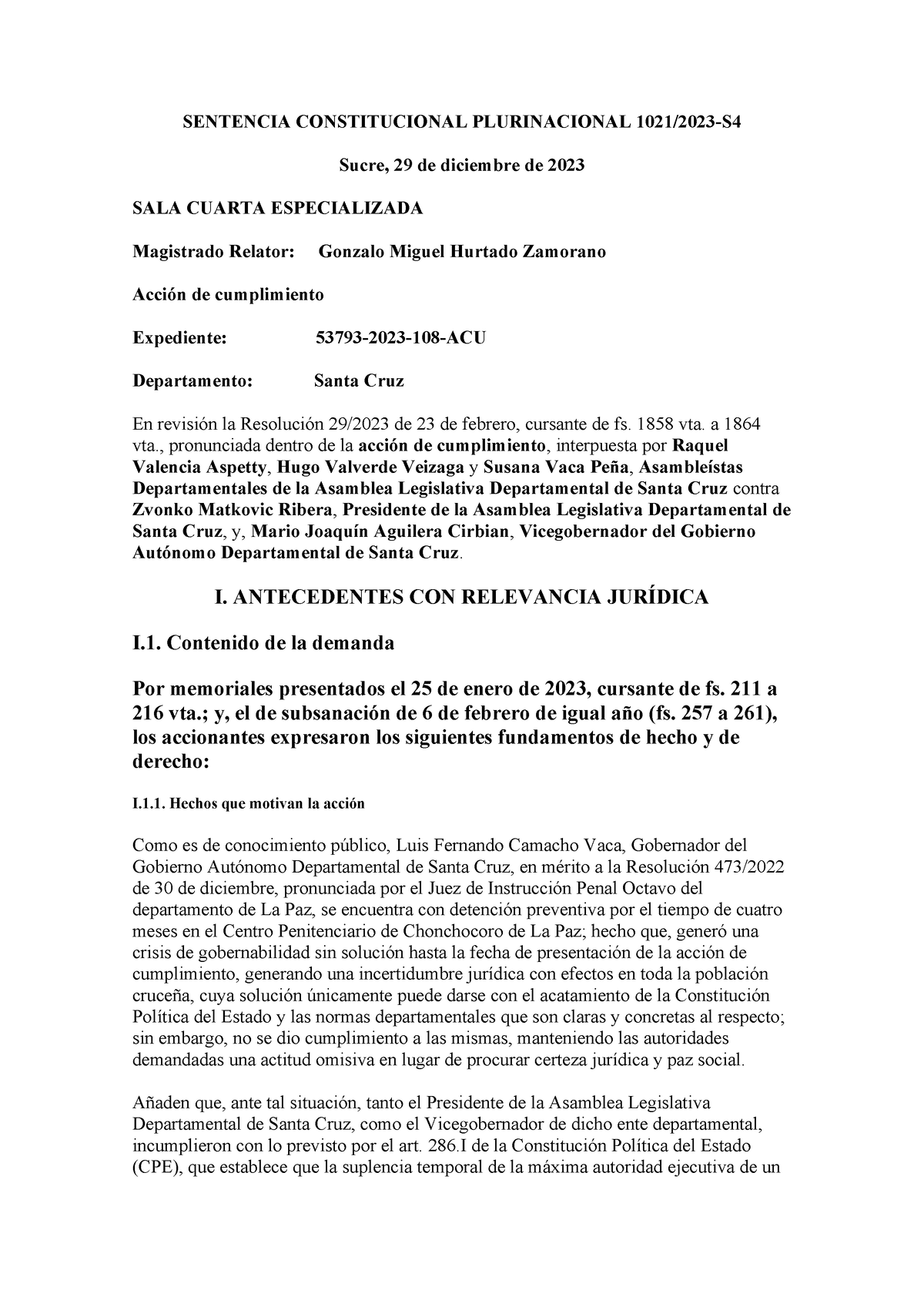 Sentencia Constitucional Plurinacional 1021 - SENTENCIA CONSTITUCIONAL ...