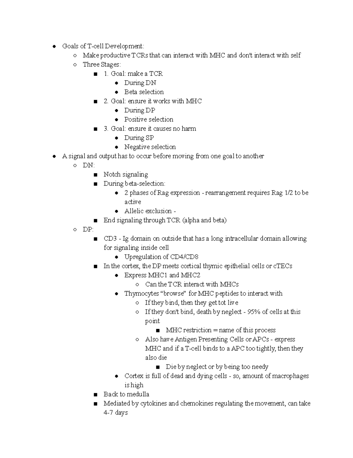3.2.22 - From video - Lecture notes from the T-cell development lecture ...