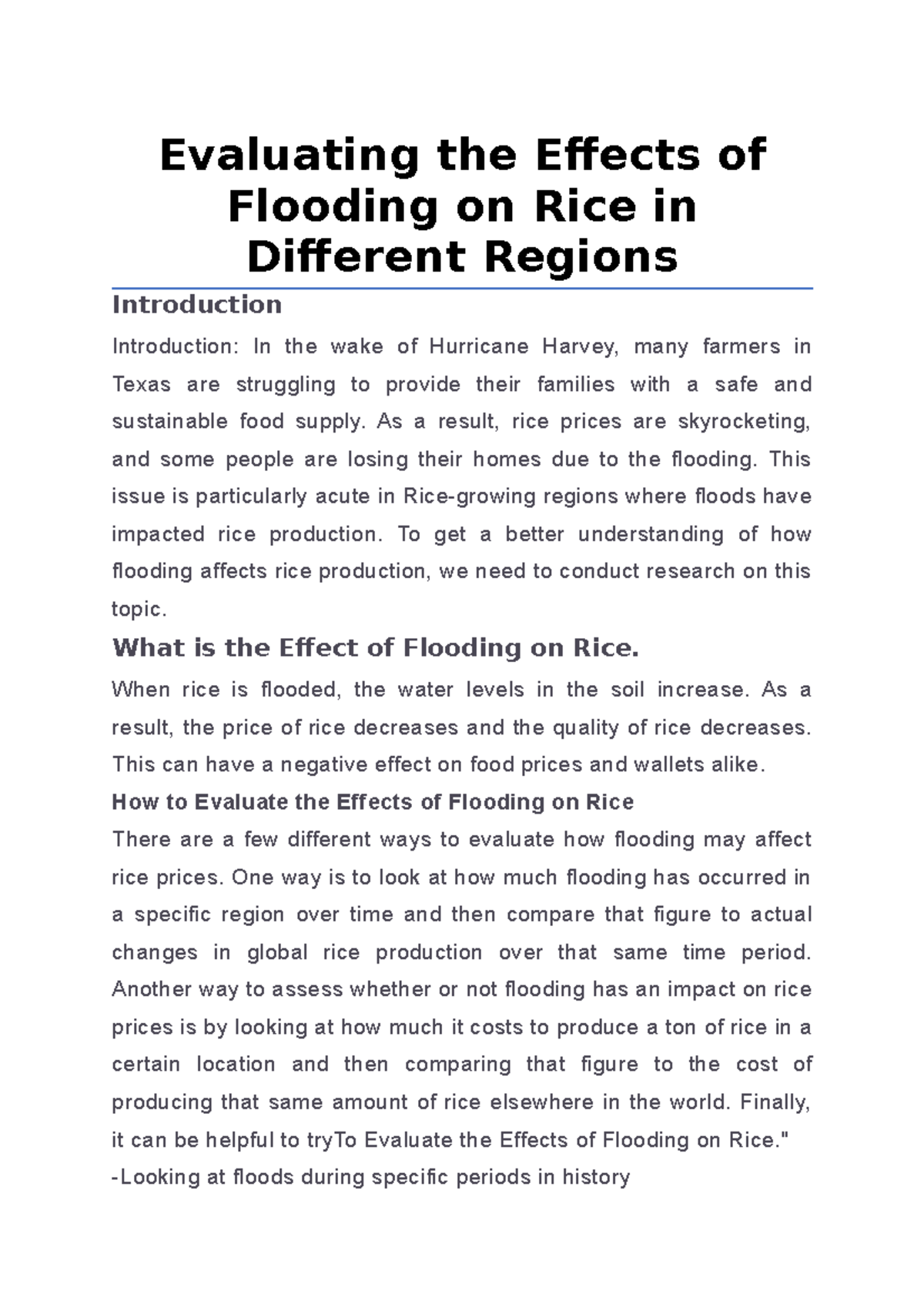 Evaluating The Effects Of Flooding On Rice In Different Regions ...