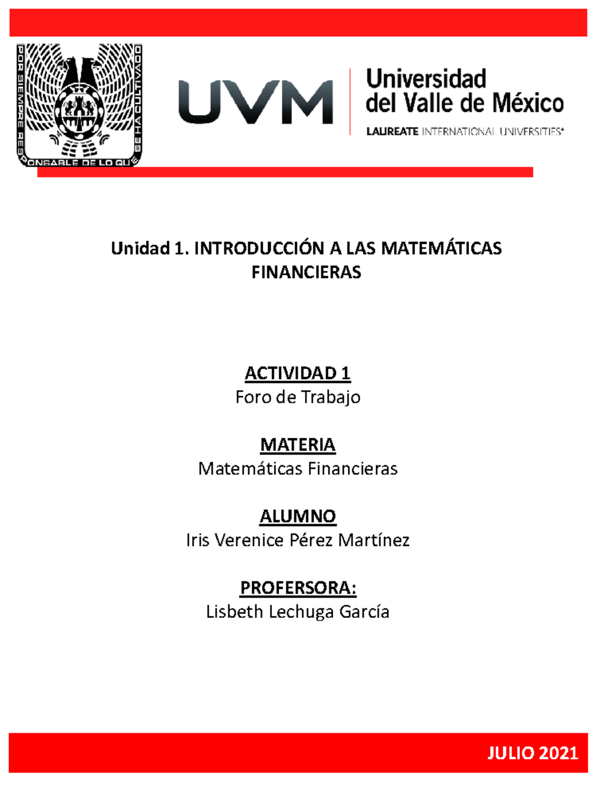 Actividad Foro De Trabajo Actividad Foro De Trabajo Materia