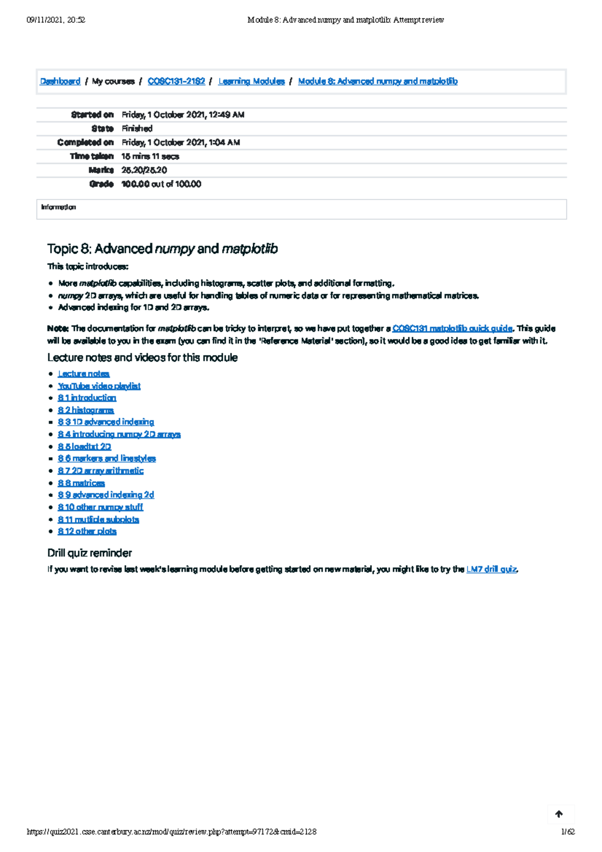 Module 8 Advanced numpy and matplotlib Attempt review - Dashboard/My ...