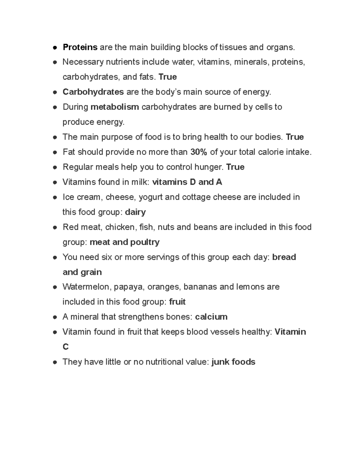 Health Notes 5 Proteins are the main building blocks of tissues and