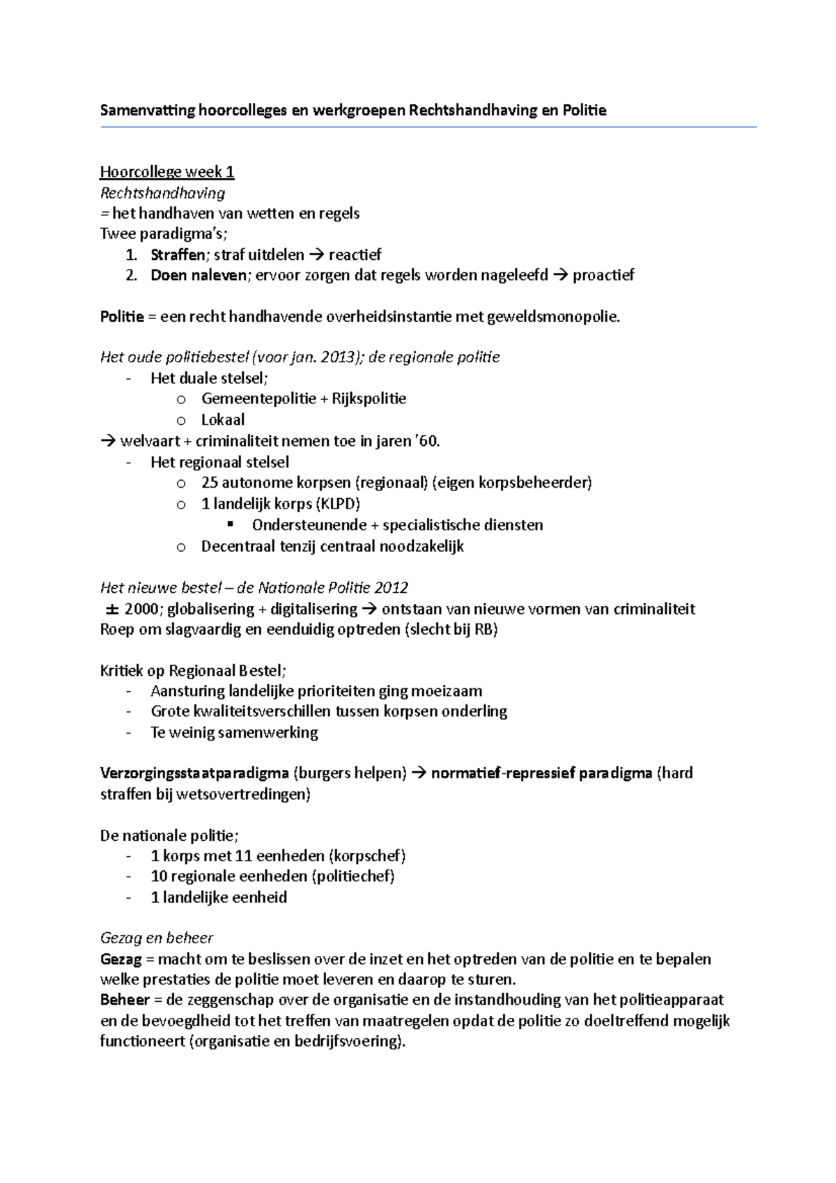 Samenvatting Van De Hoorcolleges En Werkgroepen RP - Samenvatting ...