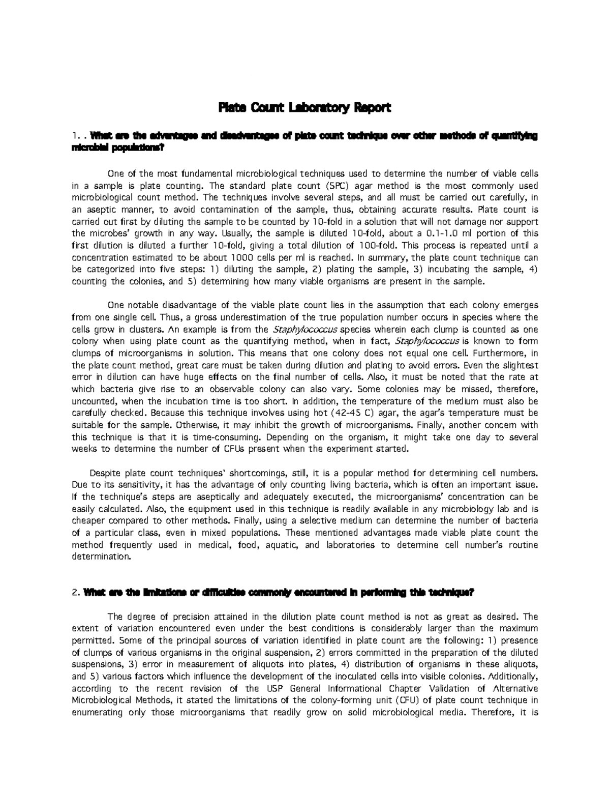 Plate Count Lab Report Arreglado, Loraine Shaine B. BioSc 3 2A Plate