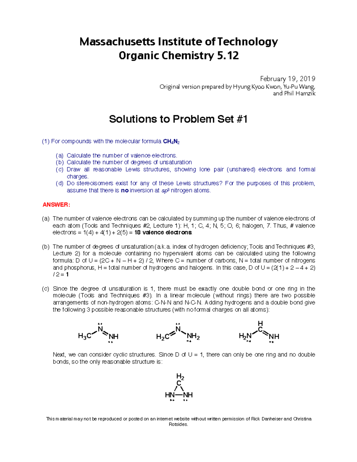 Problem Set 1 Solutions - Massachusetts Institute of Technology Organic ...