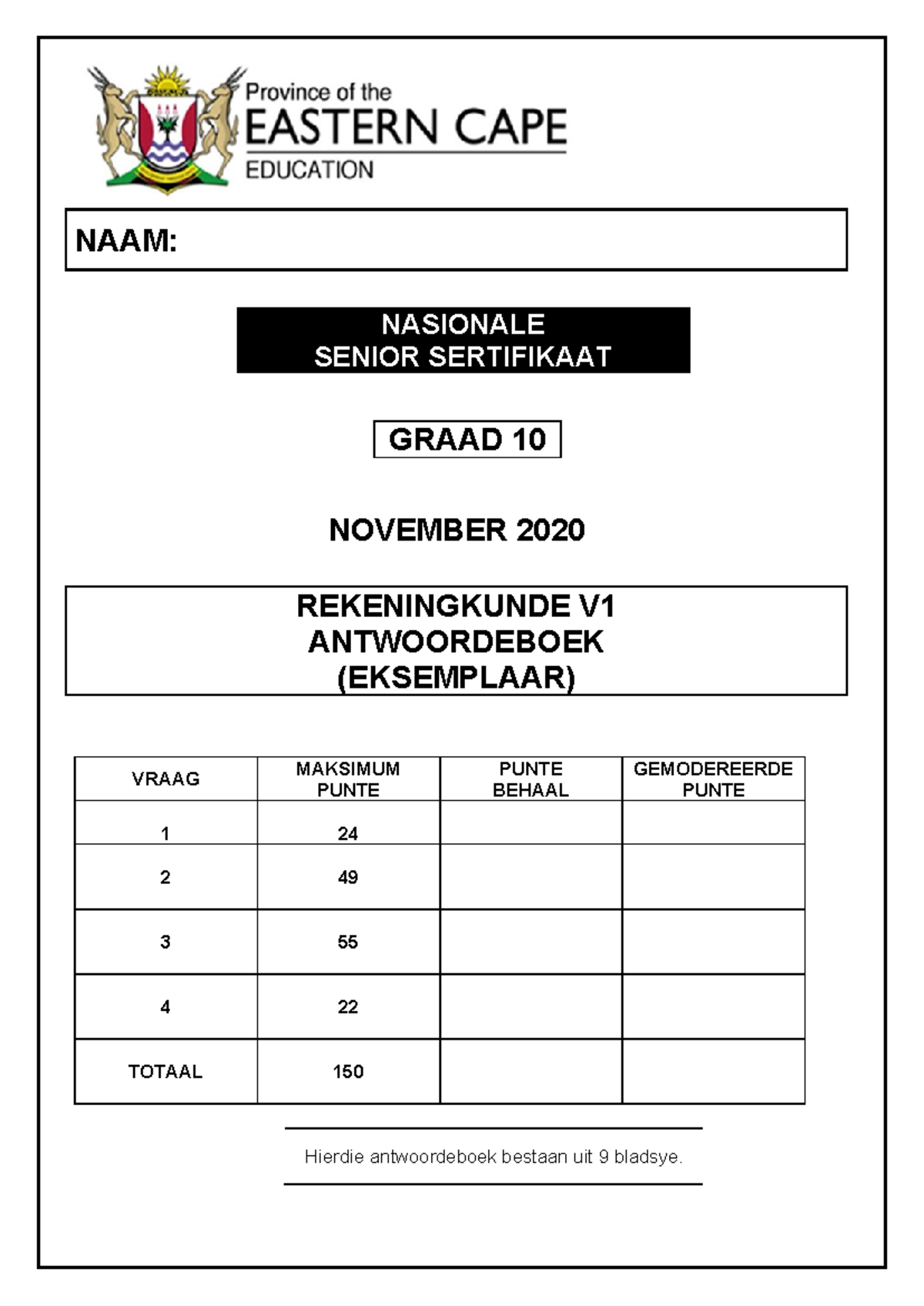Accounting P1 GR10 Answerbook NOV2020 Afrikaans NAAM NASIONALE