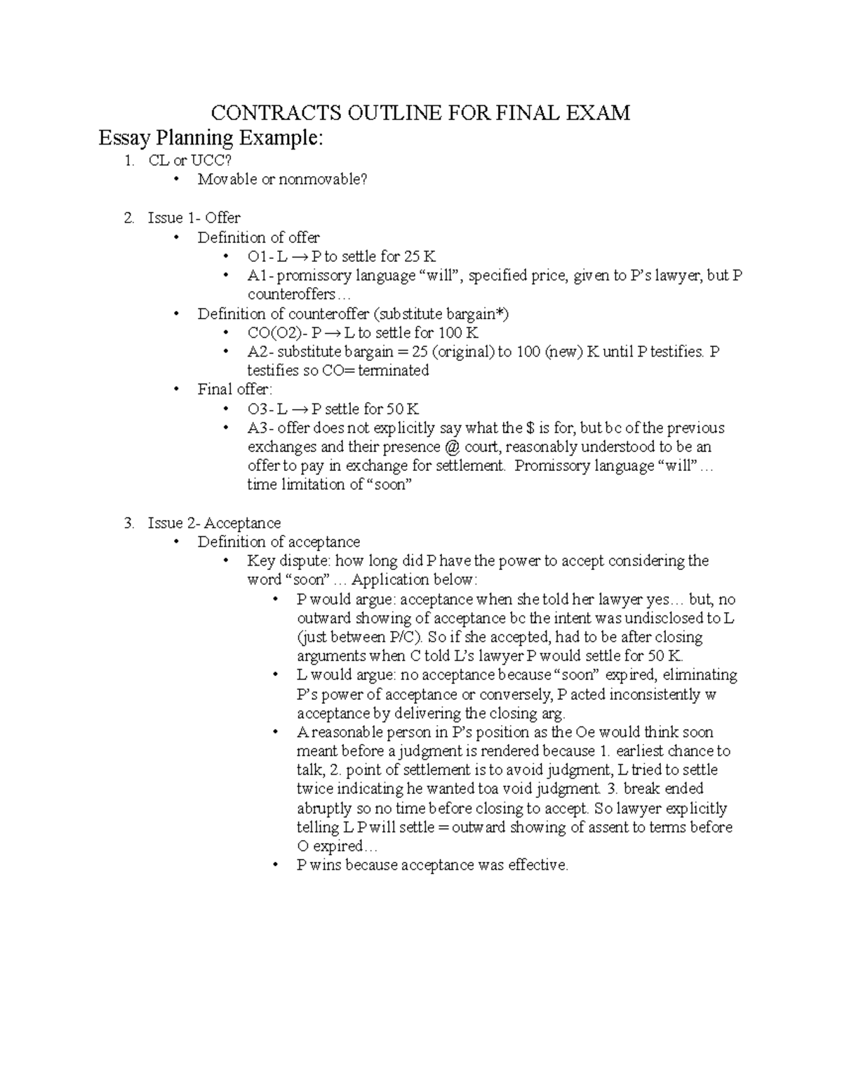Contracts Outline FOR Final EXAM - CONTRACTS OUTLINE FOR FINAL EXAM ...