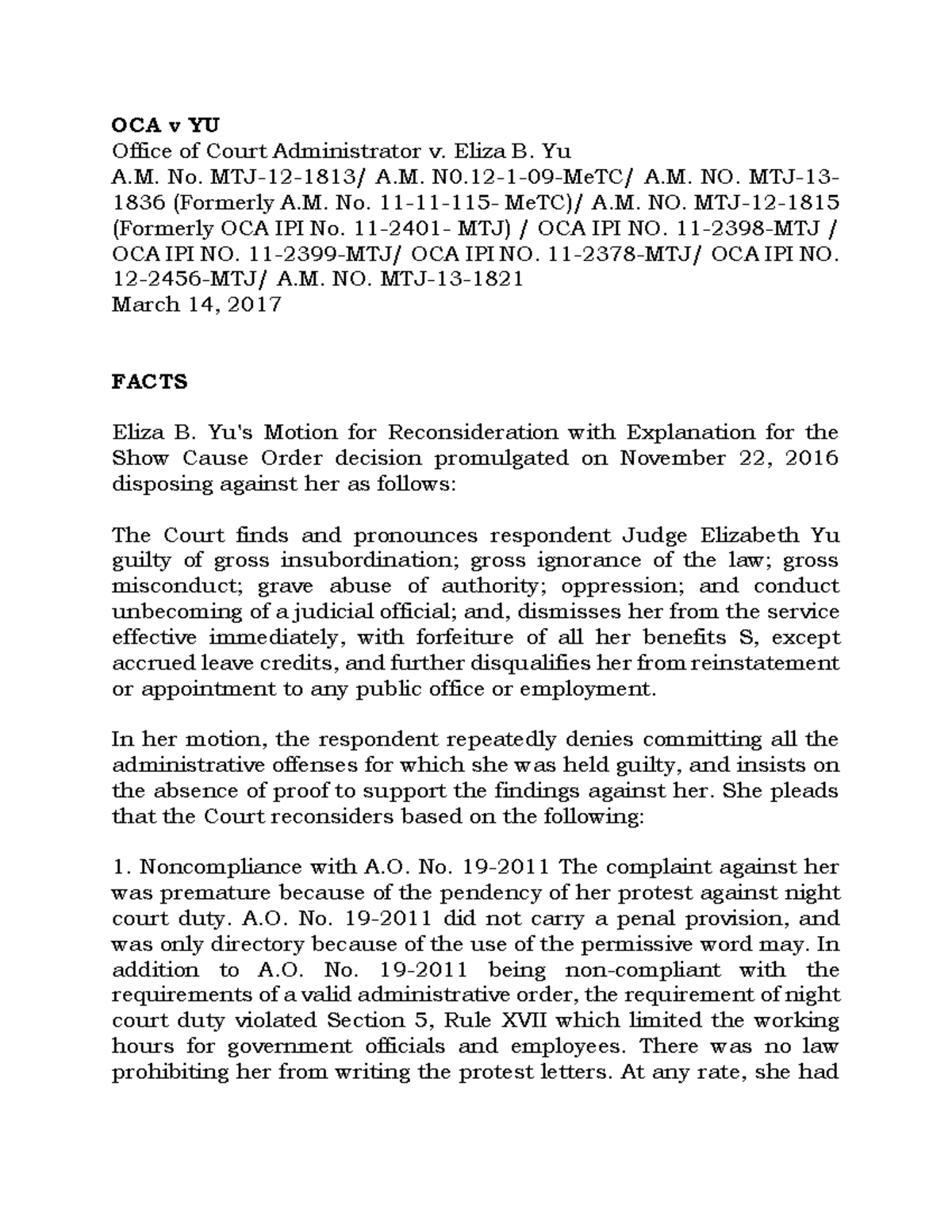 1.A.M. No. MTJ-12-1813 - Digest 2 - OCA V YU Office Of Court ...