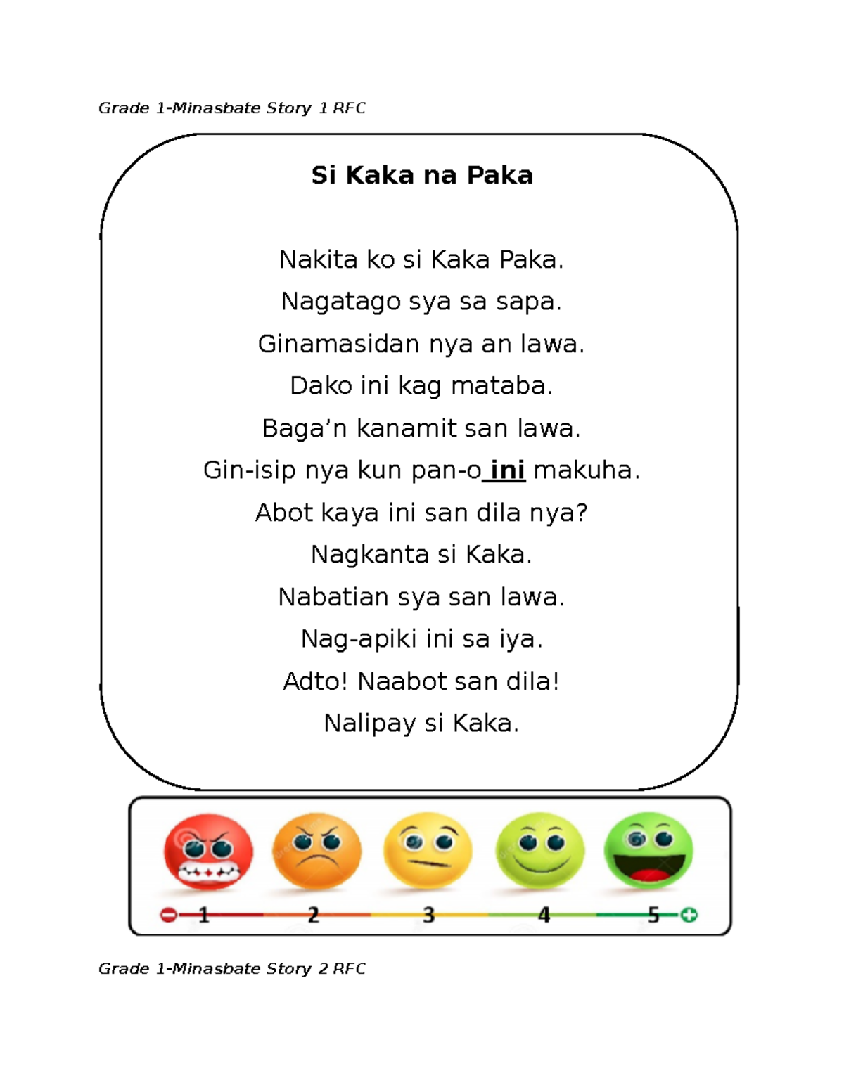 Crla Eo Sy Learners Materials Grade 1 Minasbate Story 1 Rfc Si Kaka Na Paka Nakita Ko Si Kaka 6156