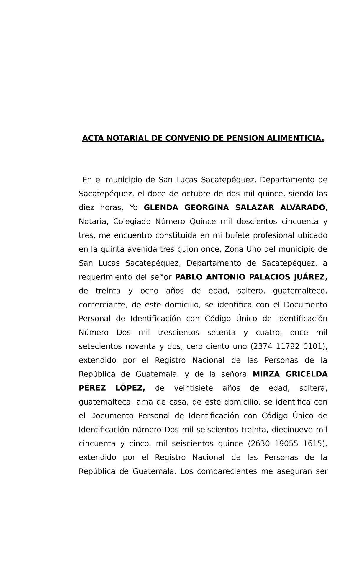 Ejemplos De Acta De Pension Alimenticia 9257