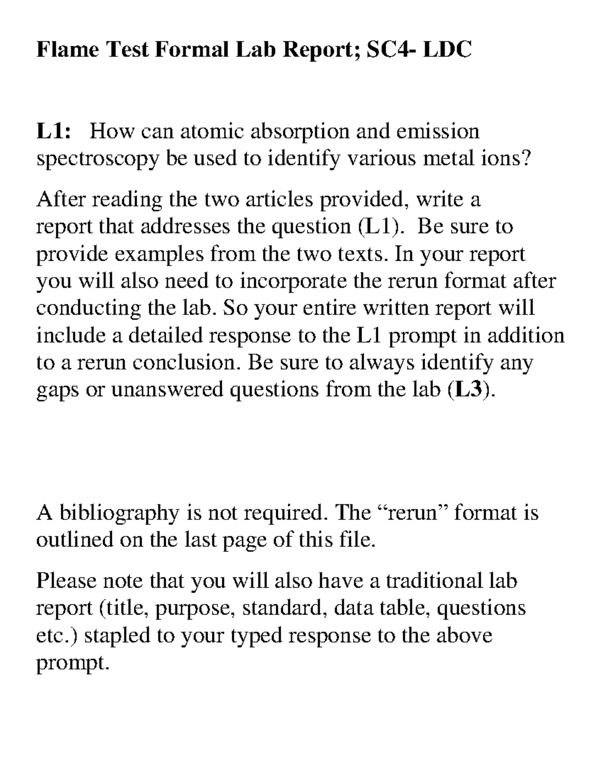 FLAME TEST LAB REPORT 2022 NEW EDITION . Flame Test Formal Lab Report; SC4 LDC L1 How can