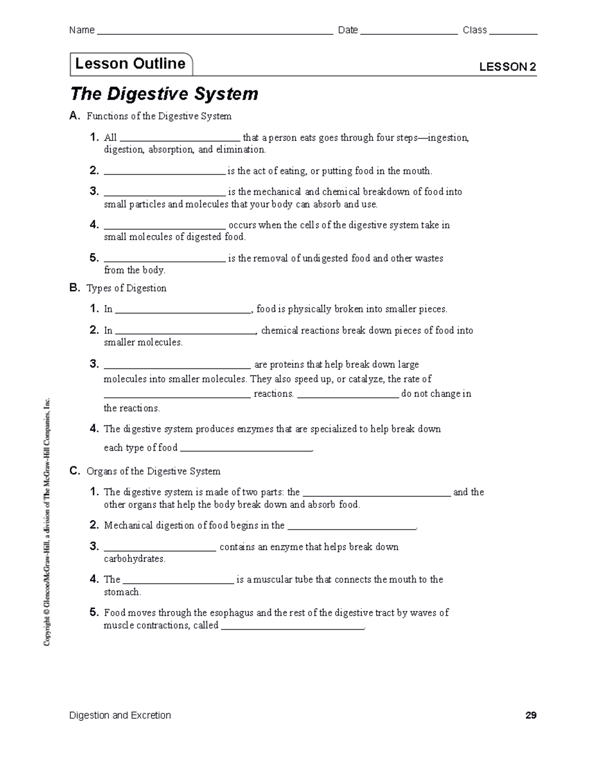 15.2The Digestive System - Name Date Class LESSON 2 The Digestive ...