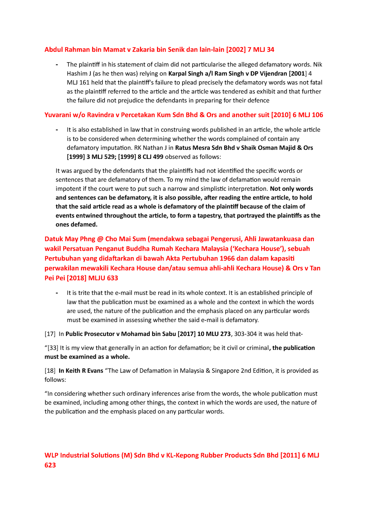 Cases on order 18 rule 19 - Tort Law - MMU - StuDocu