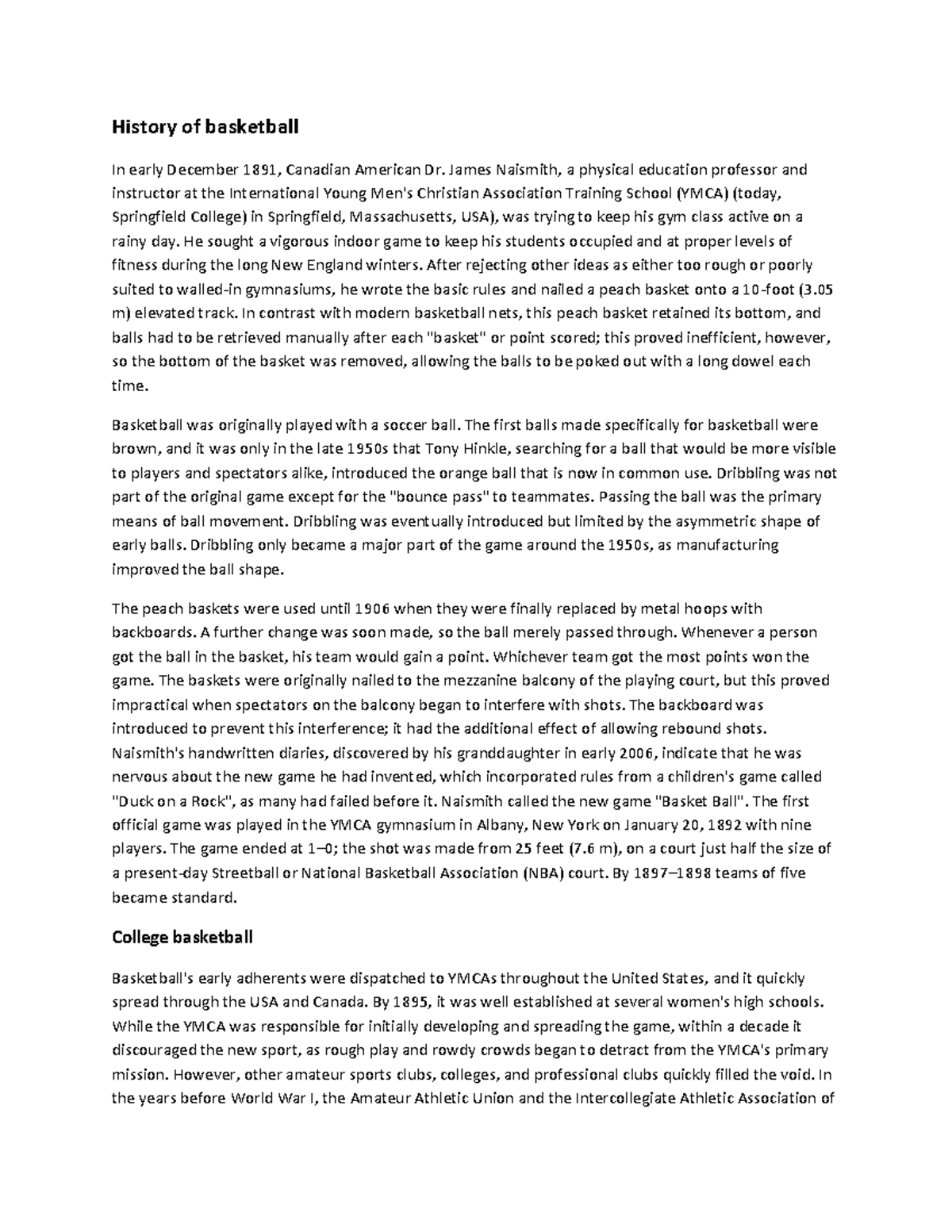 History of basketball - These assignments are essays, lectures, and ...