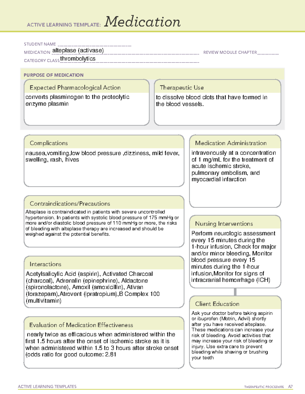 Alteplase med lecture ACTIVE LEARNING TEMPLATES THERAPEUTIC