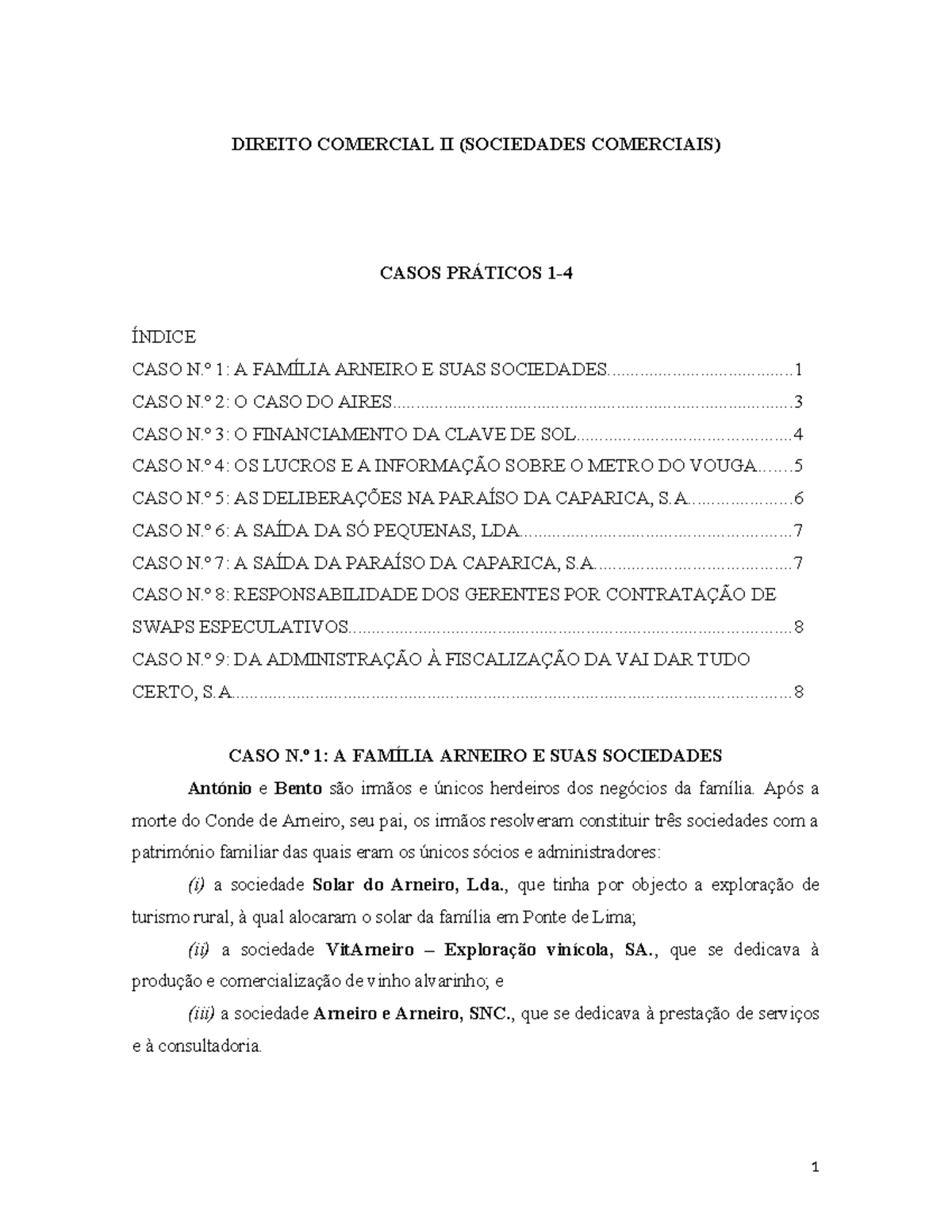 Casos Sociedades I Comercial Ii Direito Comercial Ii Sociedades Comerciais Casos PrÁticos 1301