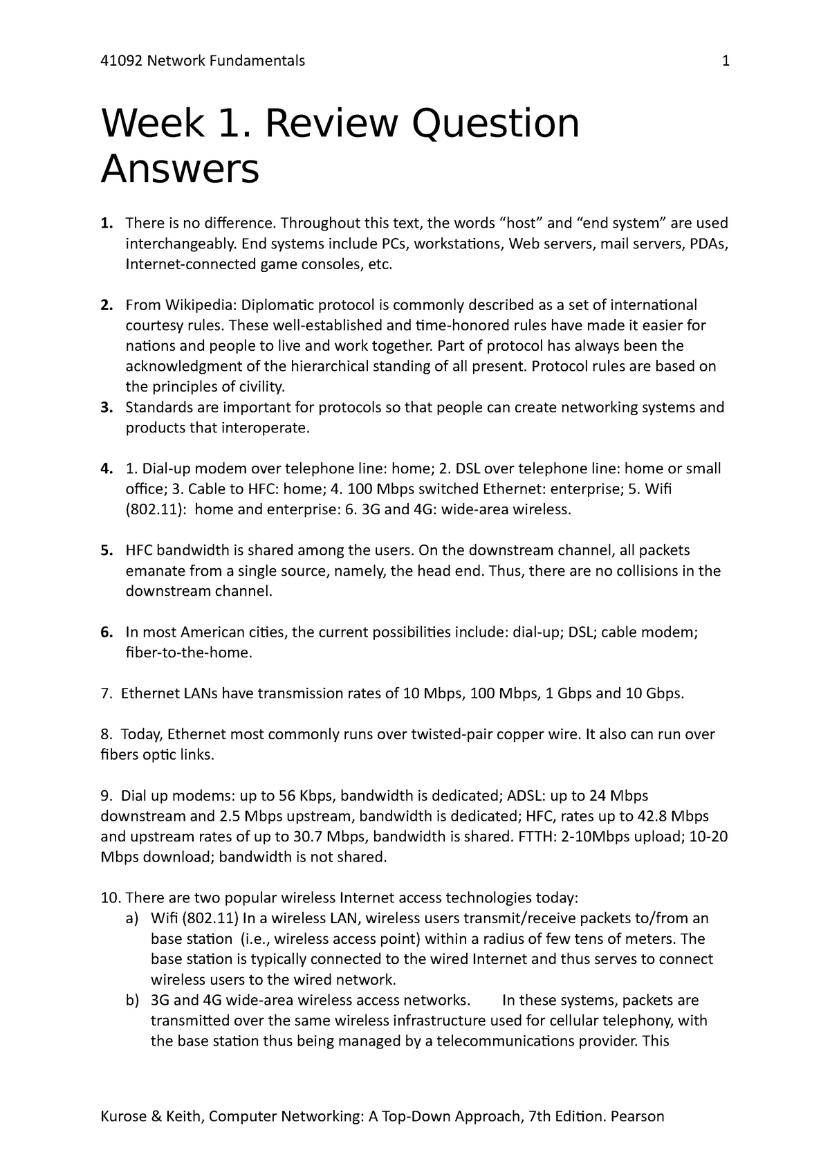 Week1-Review Question Answer - 41092 Network Fundamentals 1 Week 1 ...