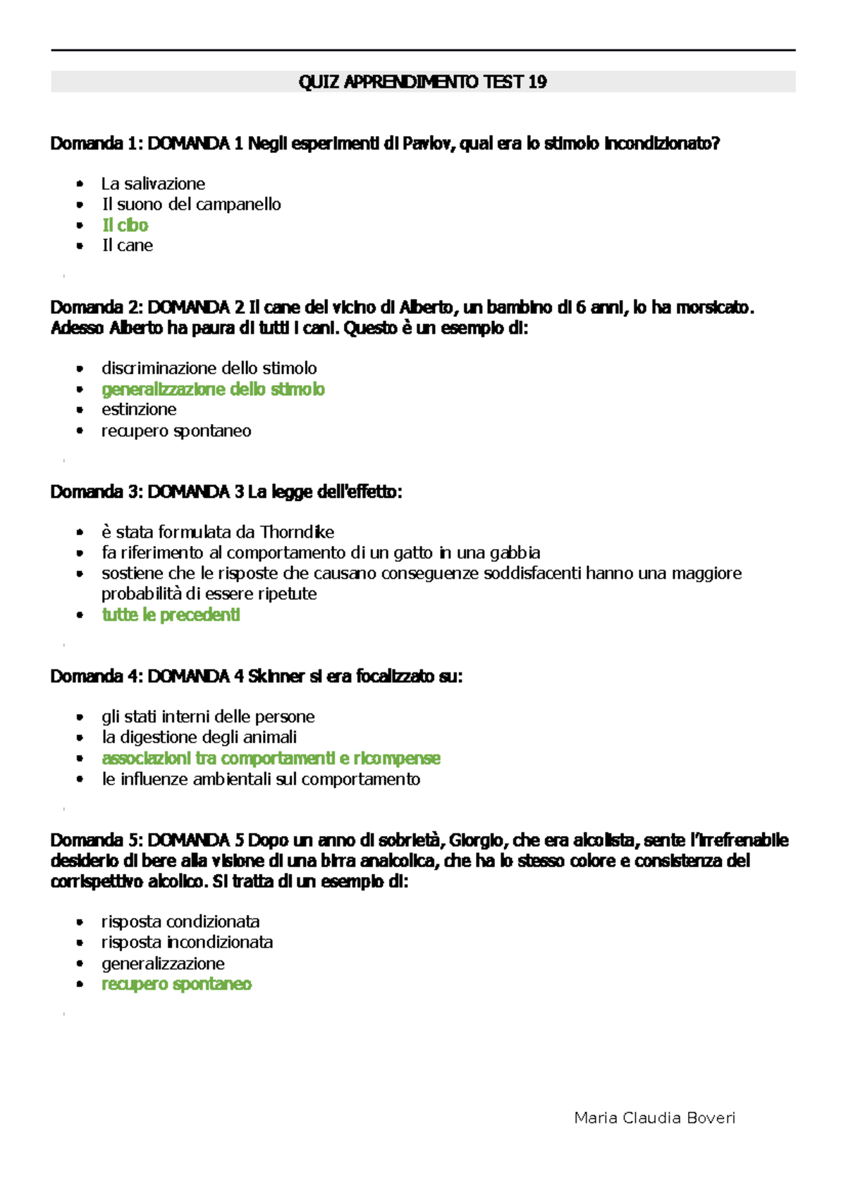 Risposte Quiz Apprendimento Test Quiz Apprendimento Test