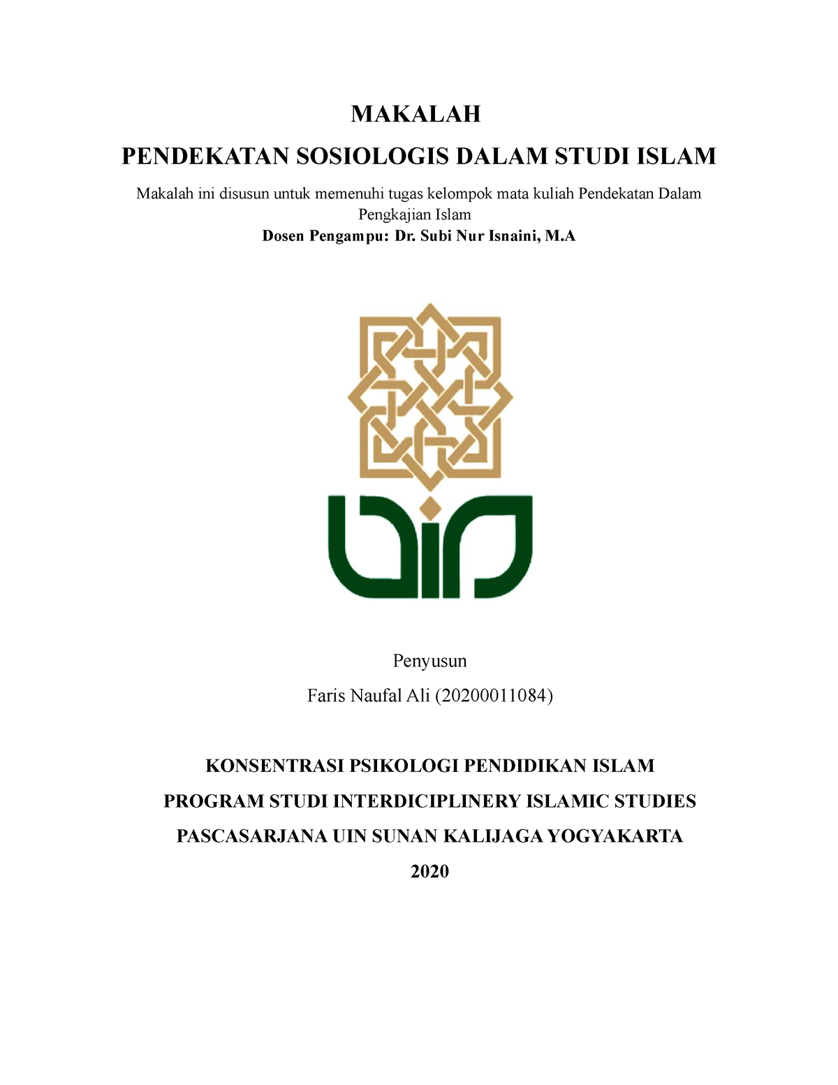 Pendekatan Sosiologi Dalam Pengakajian Islam (Studi Islam) - MAKALAH ...