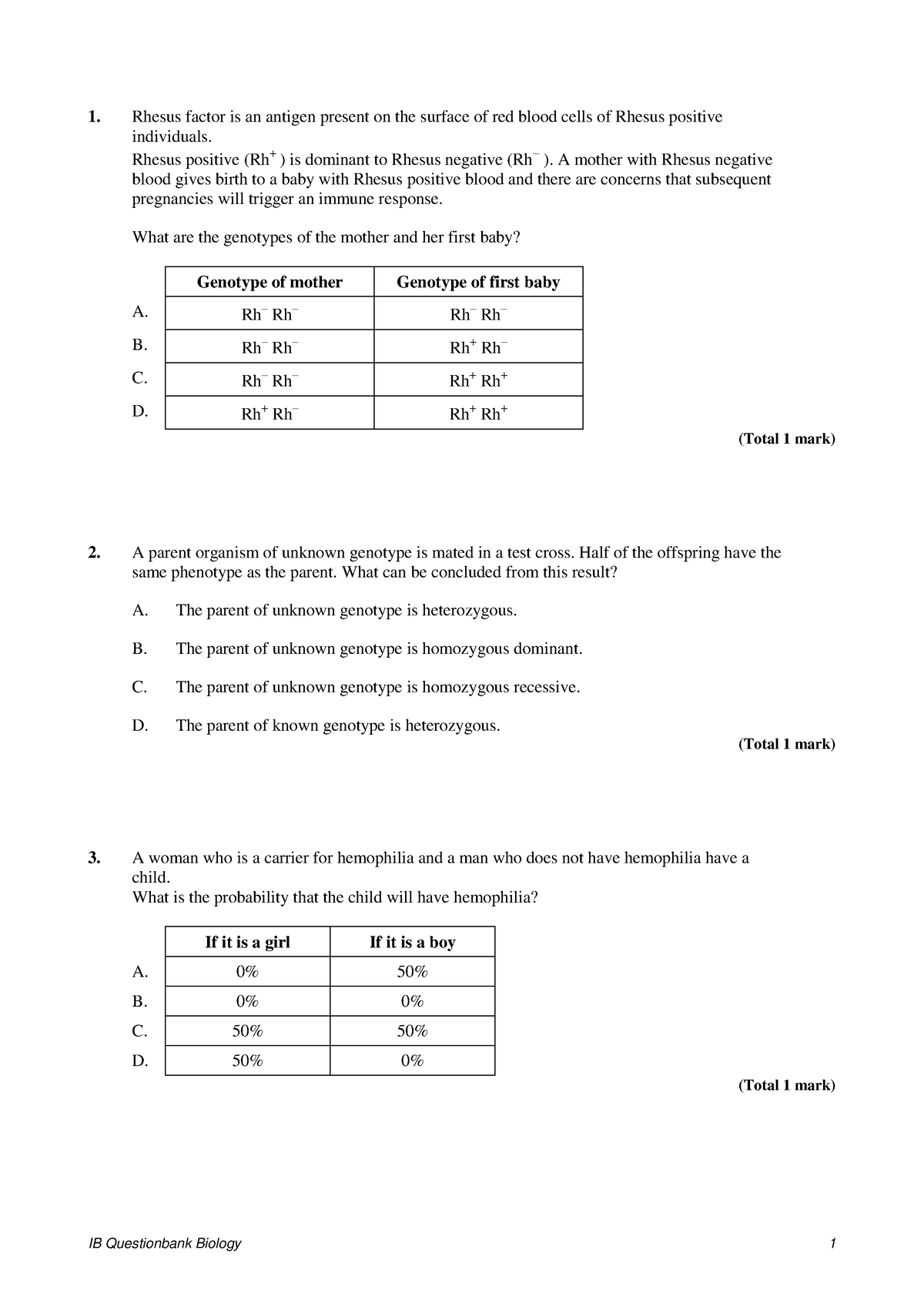 Mixed-questions-genetics 1 - Rhesus factor is an antigen present on the ...