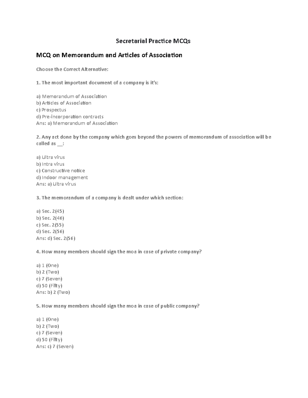 Sp4 - Secretarial Practice - Secretarial Practice MCQs MCQ on ...