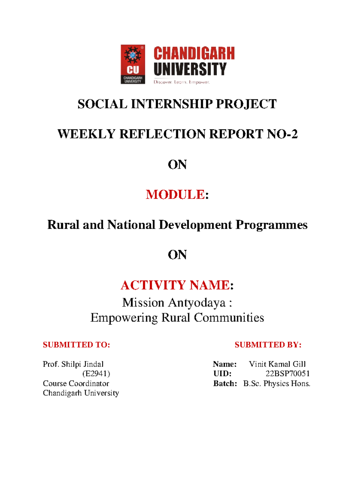 2nd Weekly reflection report - SOCIAL INTERNSHIP PROJECT WEEKLY ...