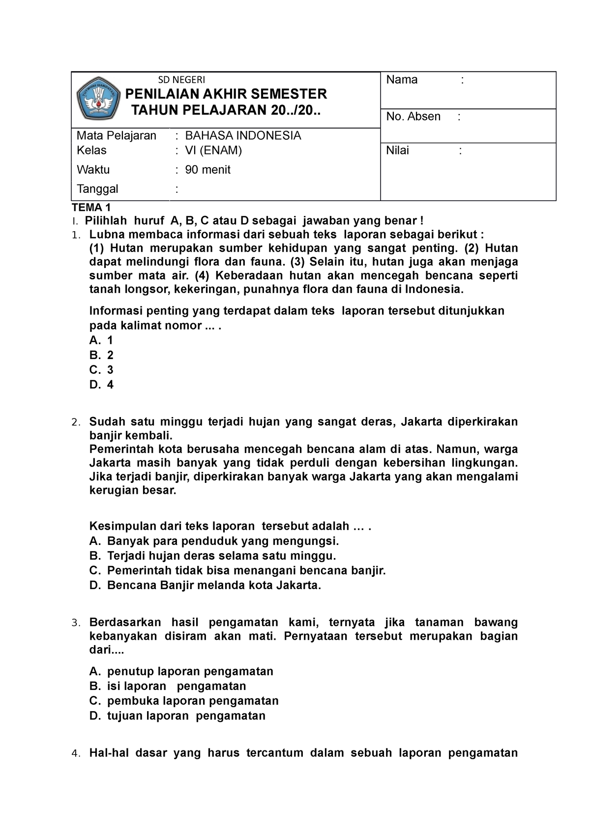 PAS Bahasa Indonesia Kelas 6 - Electronic Materials - Studocu