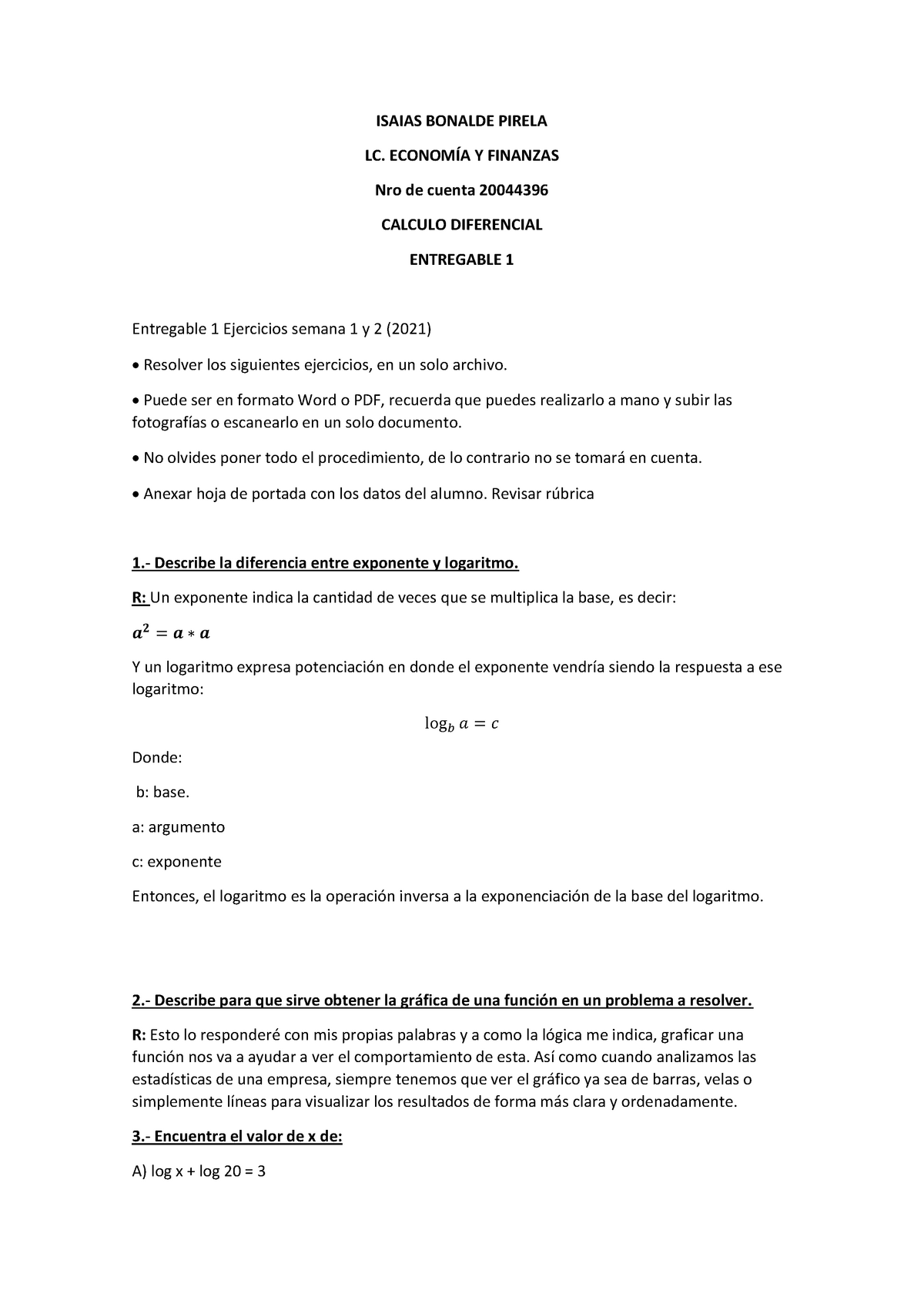 Entregable 1 Calculo Diferencial - ISAIAS BONALDE PIRELA LC. ECONOMÍA Y ...