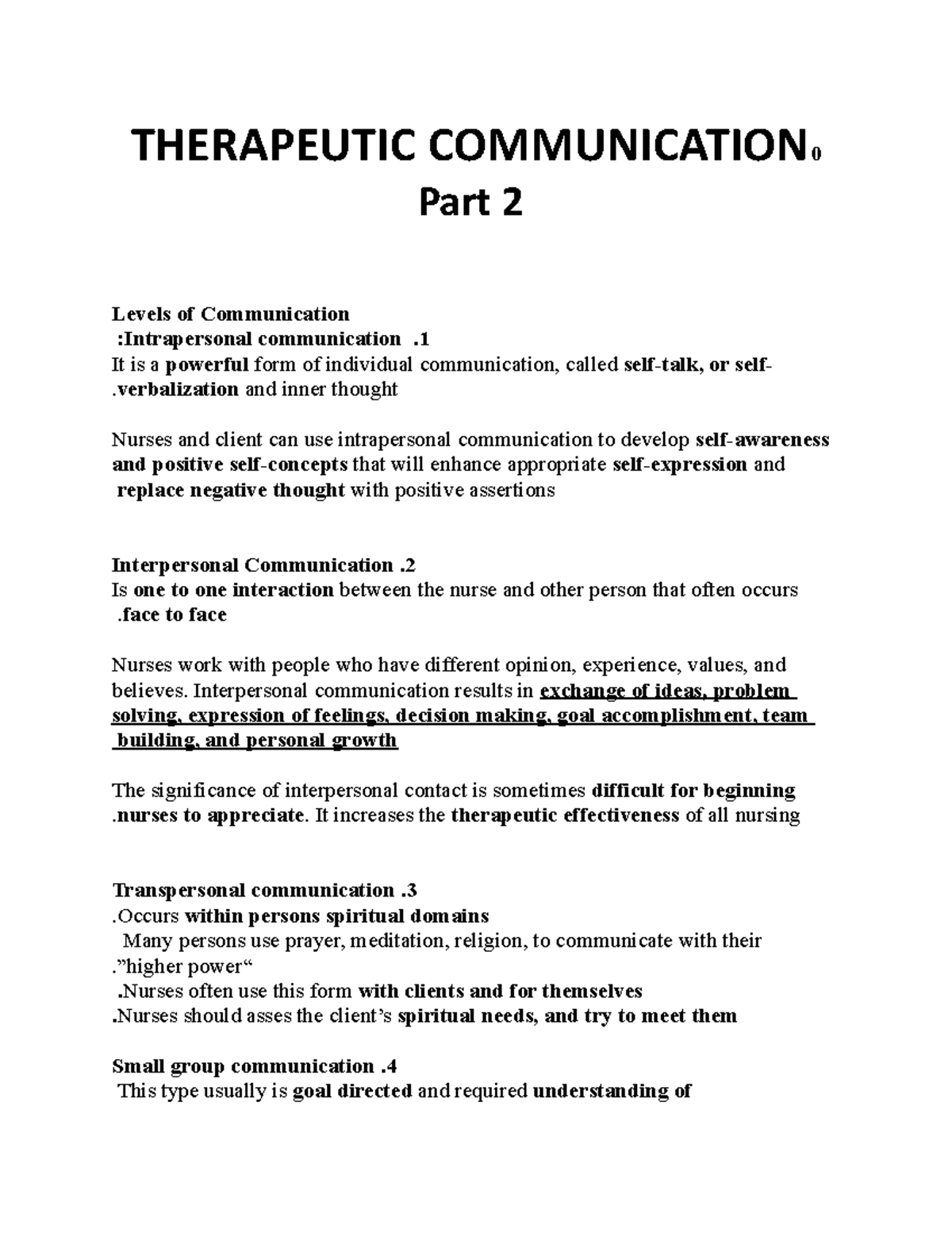 Therapeutic Communication nursing notes part 2 - THERAPEUTIC ...