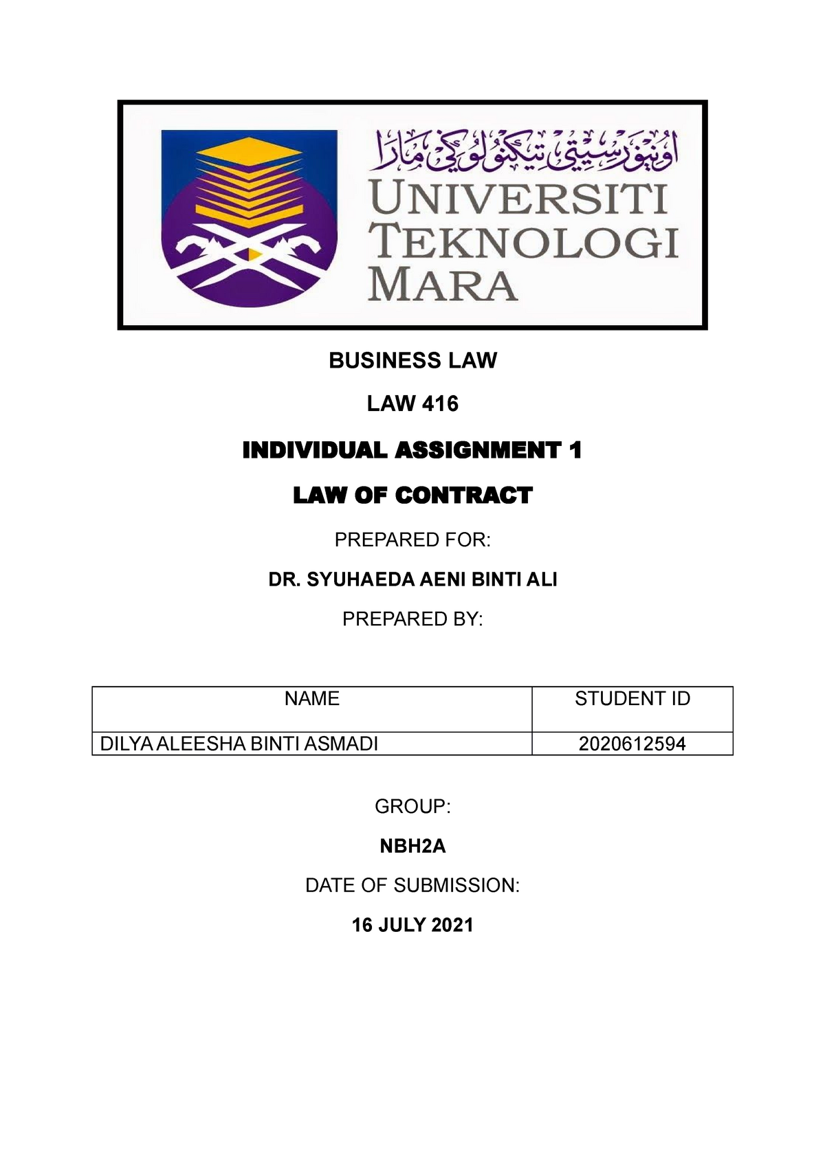 contoh assignment law 416