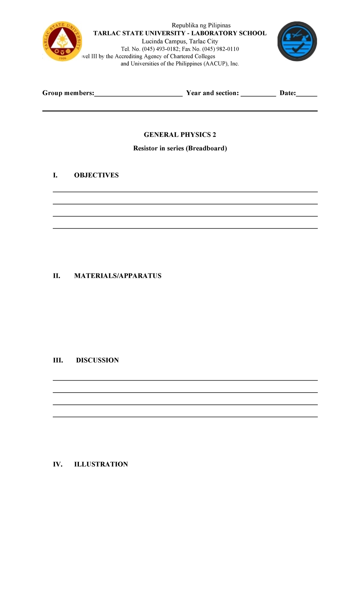 Physics acitivity format - Republika ng Pilipinas TARLAC STATE ...