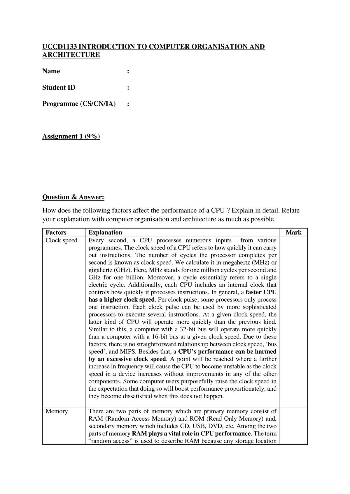 ICOA assignment 1 - UCCD1133 INTRODUCTION TO COMPUTER ORGANISATION AND ...