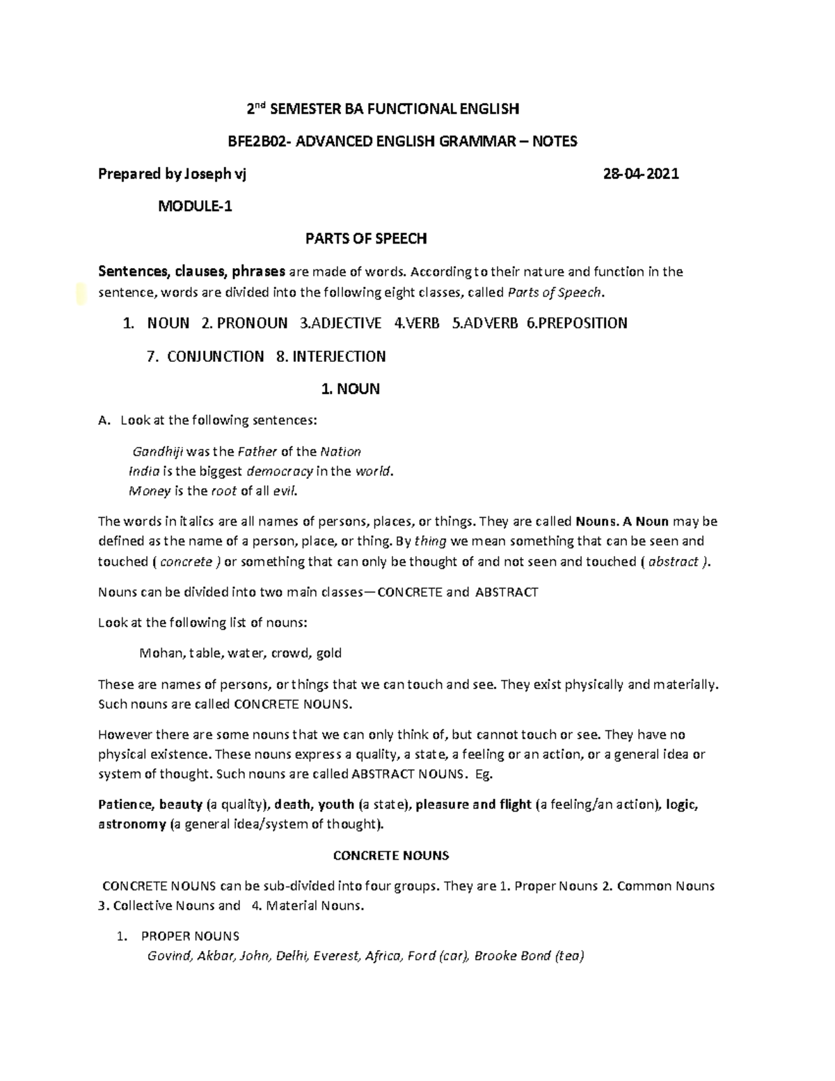 2nd Sem FE Grammar Notes - 2 Nd SEMESTER BA FUNCTIONAL ENGLISH BFE2B02 ...