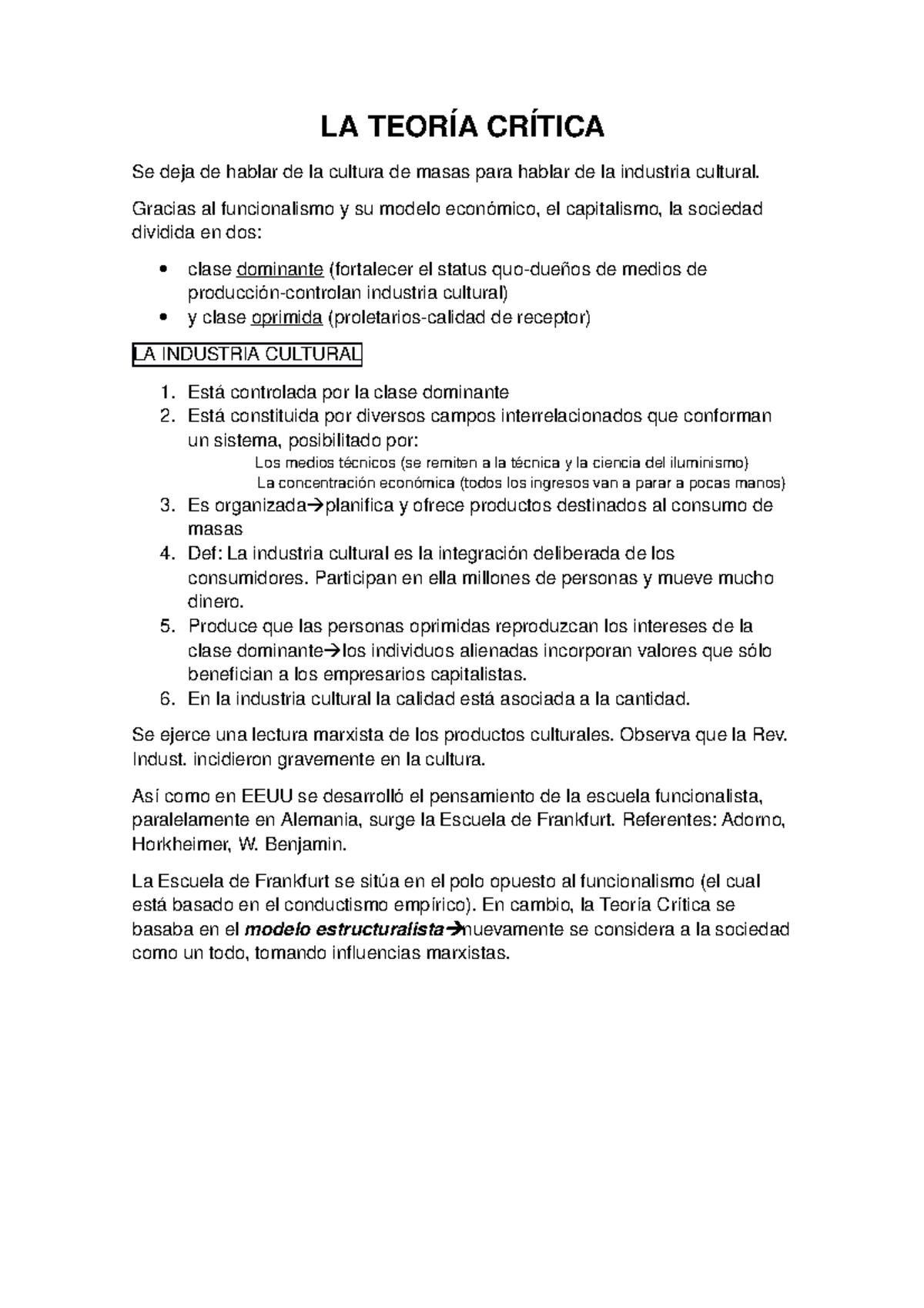 Teoria De La Comunicacion Teoria Critica Orza Studocu