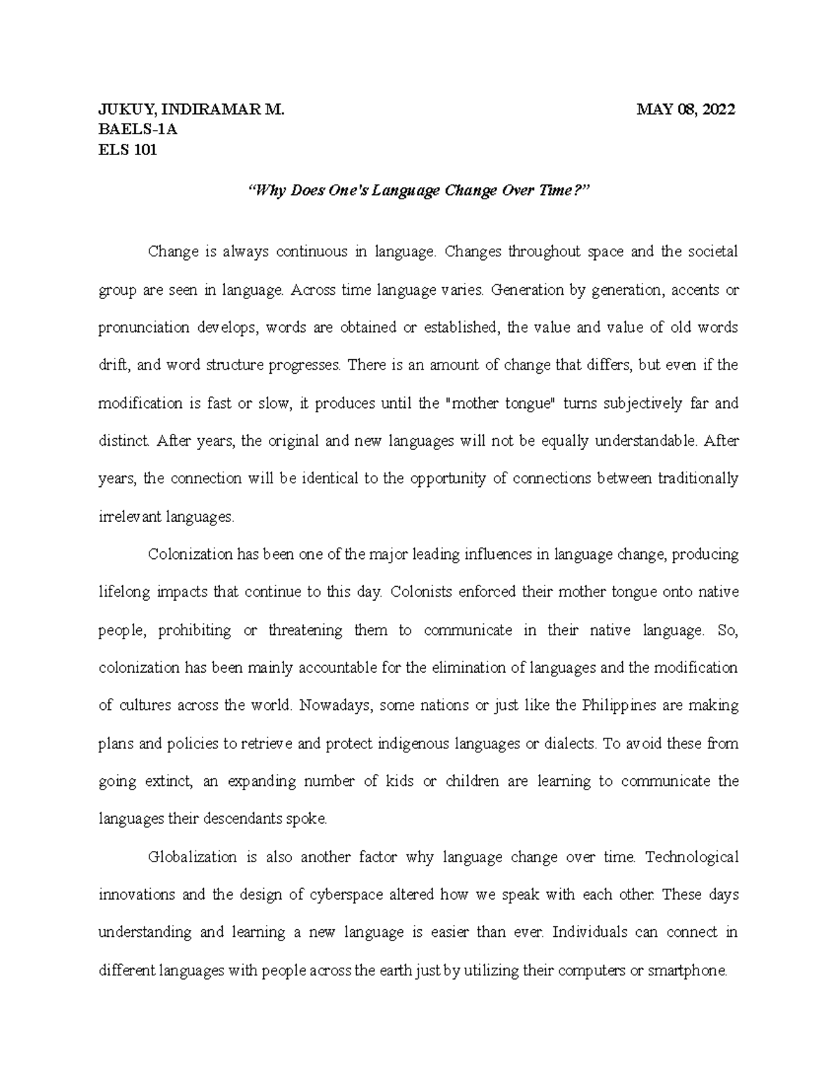 ELS103 WHY DOES ONE'S Language Change OVER TIME - JUKUY, INDIRAMAR M ...