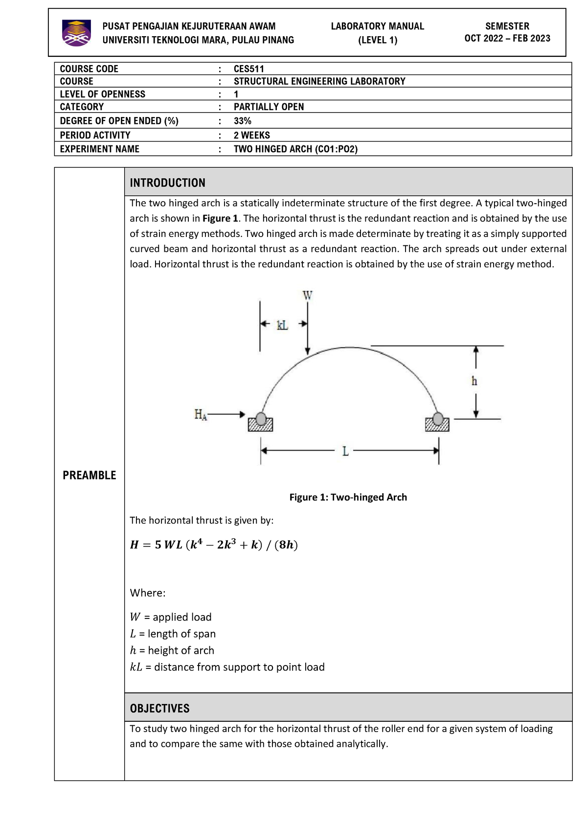 two hinged arch experiment lab report