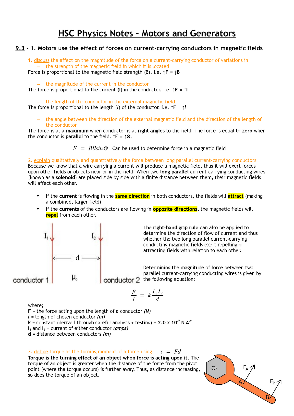 Motors And Generators David Wilson Hsc Physics Notes Motors And