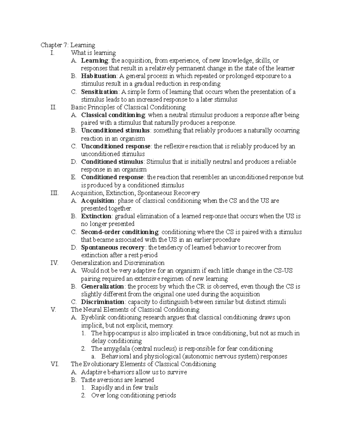 Chapter 7 Learning Chapter 7 Learning I What Is Learning A 