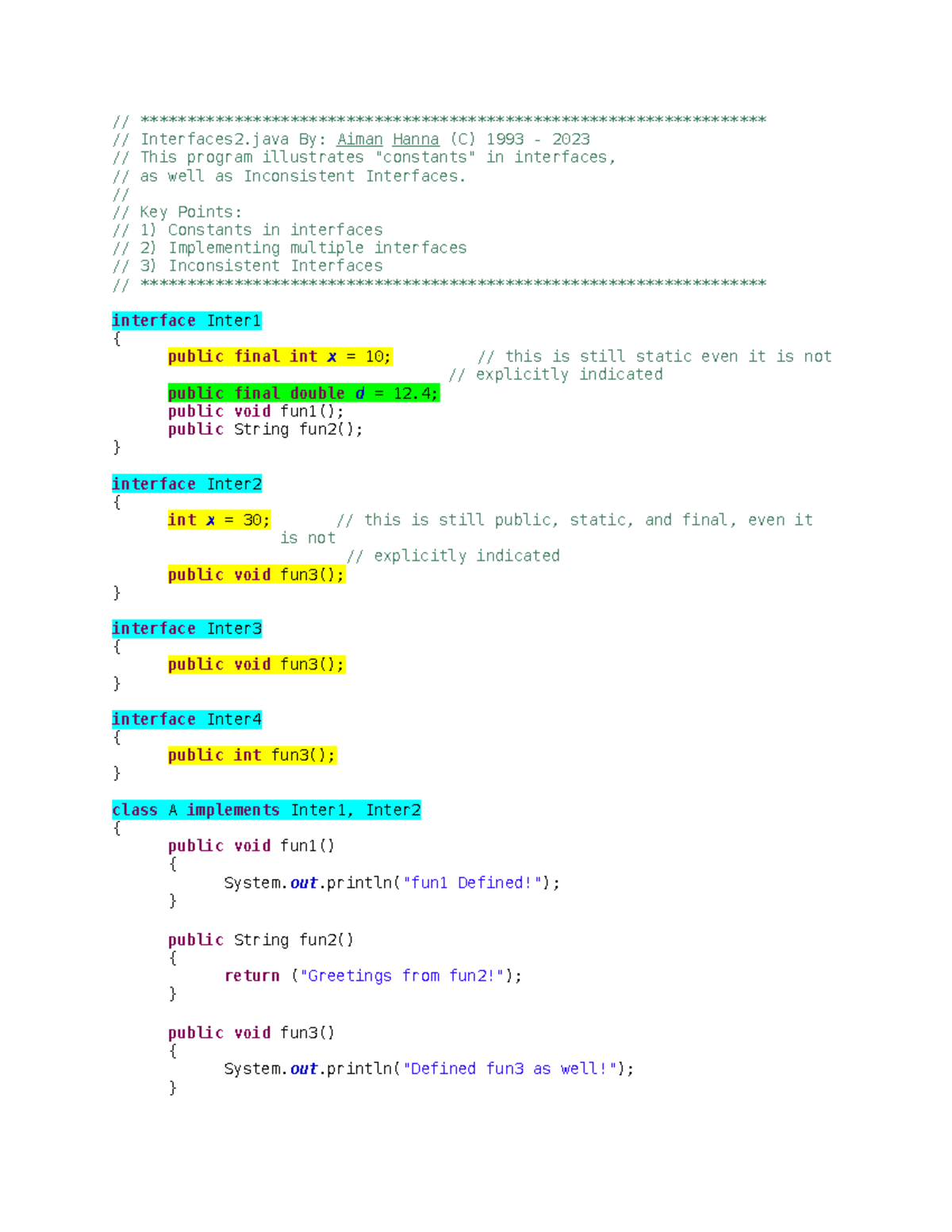 Interfaces 2 - codes about interface - // - Studocu