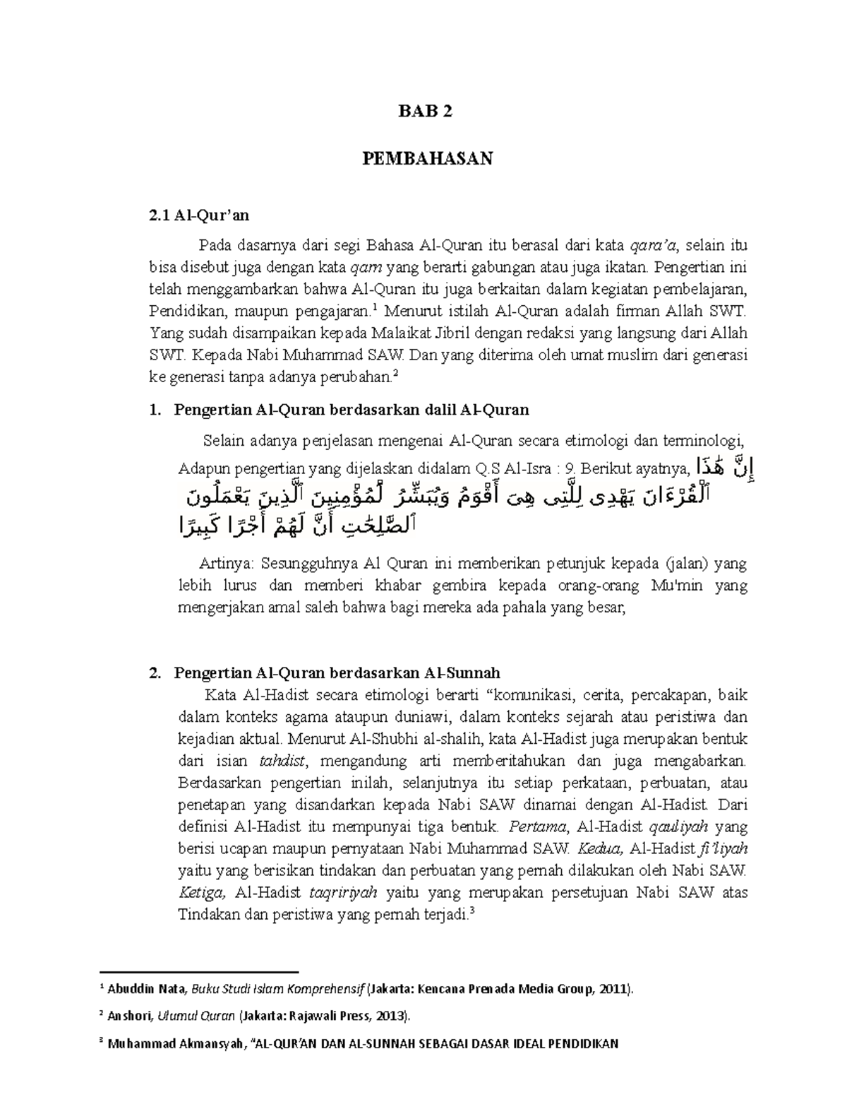 Al-qur'an - Catatan Mengenai Penjelasan Al-Quran Pada Mata Kuliah Studi ...