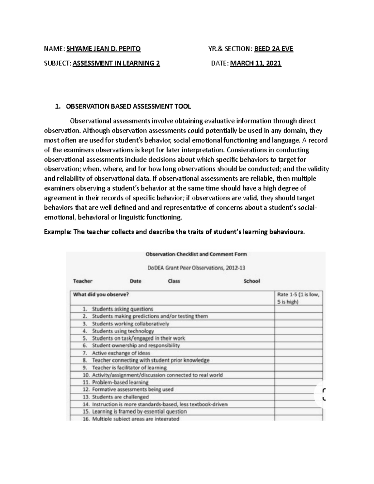 Activity 2 Assessment in Learning - NAME: SHYAME JEAN D. PEPITO YR ...