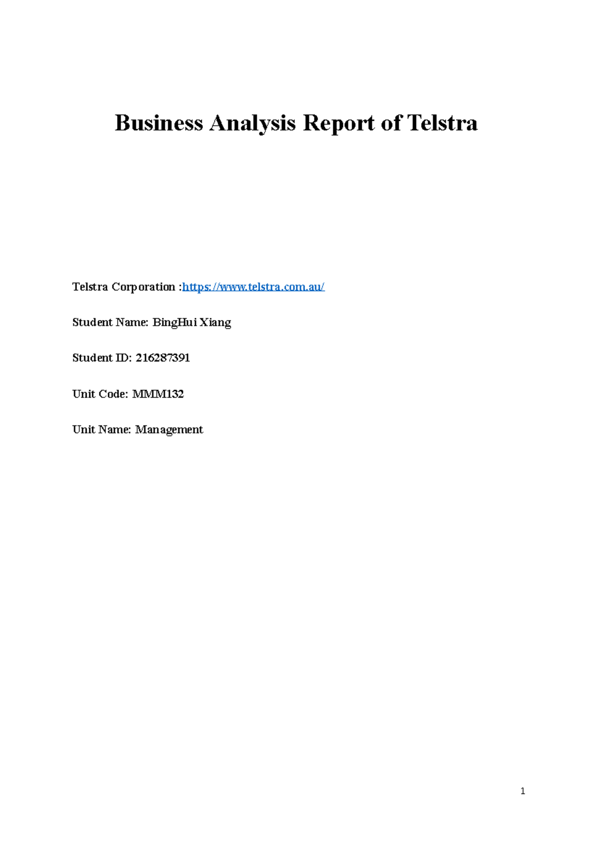 Management-Business Analysis Report of Telstra - Business Analysis ...