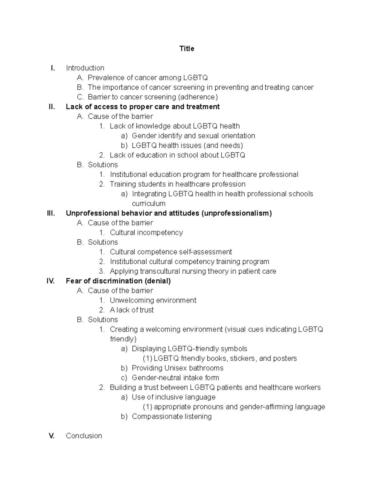 Outline - hope this helpful - Title I. Introduction A. Prevalence of ...