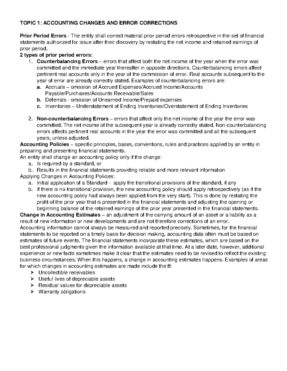 Topic 1 Accounting Changes And Correction Of Errors - Topic 1 